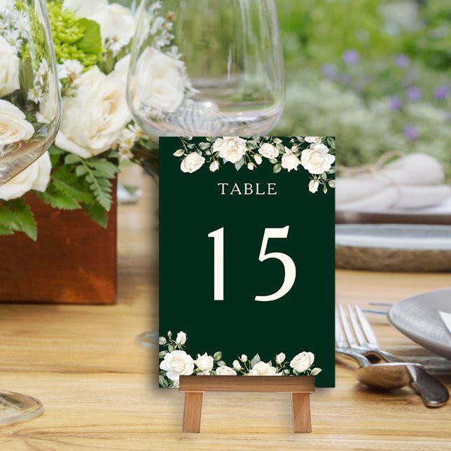 Elégant Rose floral foncé carte numéro de table ve (Table Number Card from the Princess Dress and Roses Collection by Darling & May)