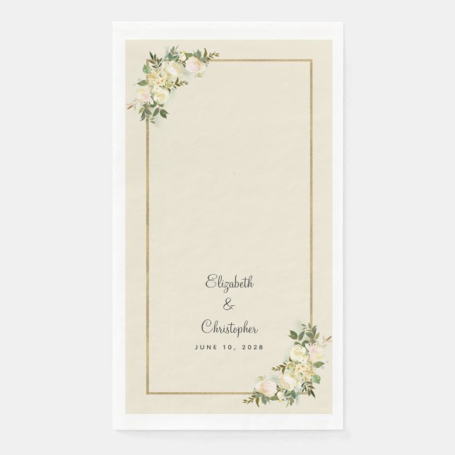 Elegant Rose Floral Gold Metallic Wedding Eggshell Napkin (Front)