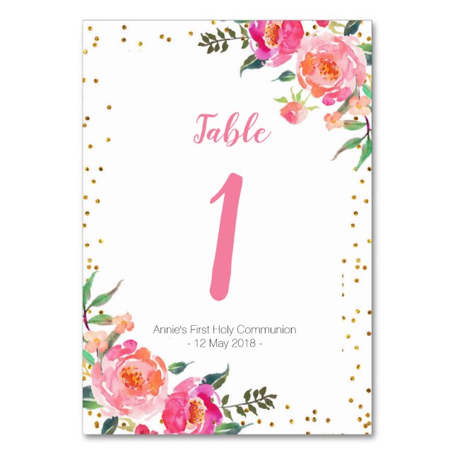 Elégant rose Floral Gold Numéro de table (Par défaut)