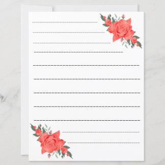 Elegant Rose Floral Lined Paper Sheet