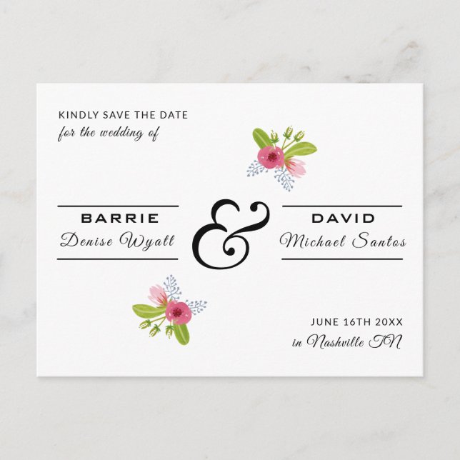 Elegant Rose Floral Modern Wedding Save the Date Postcard (Front)