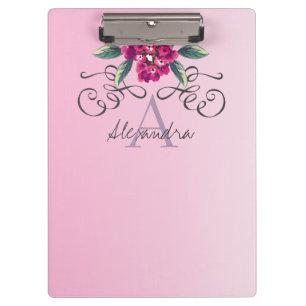 Elegant Rose Floral Monogram Chic Clipboard
