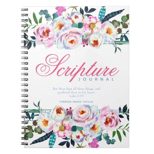 Élégant rose floral nommé Journal des écritures (Devant)