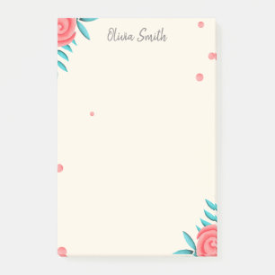 Elegant Rose Floral Personalized Post-it Notes