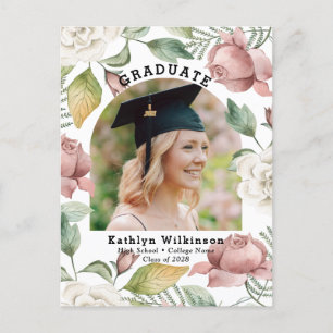Elegant Rose Floral Photo Graduation Invitation Postcard