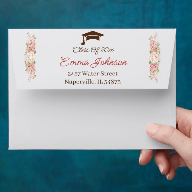 Elegant Rose Flower Custom Graduation Envelope (Hand)