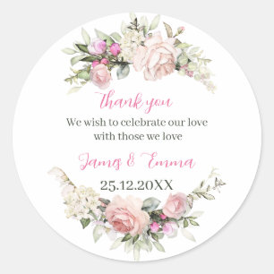 Elegant Rose Flower Custom Wedding Classic Round Sticker