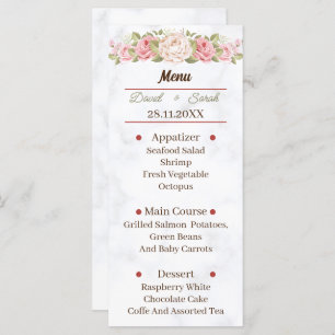 Elegant Rose Flower Custom Wedding Dinner Menu