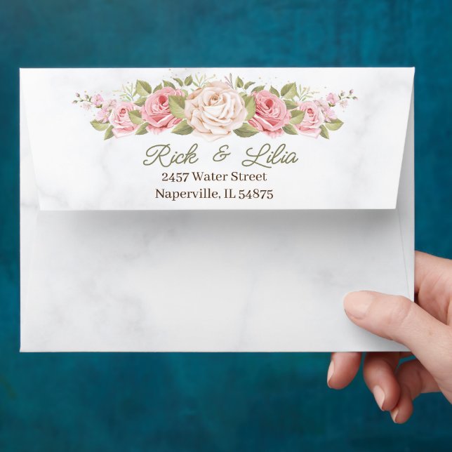 Elegant Rose Flower Personalized Welcome Wedding Envelope (Hand)