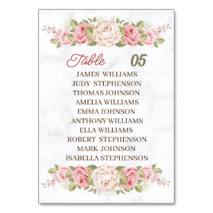 Elegant Rose Flowers Personalized Wedding Table Number