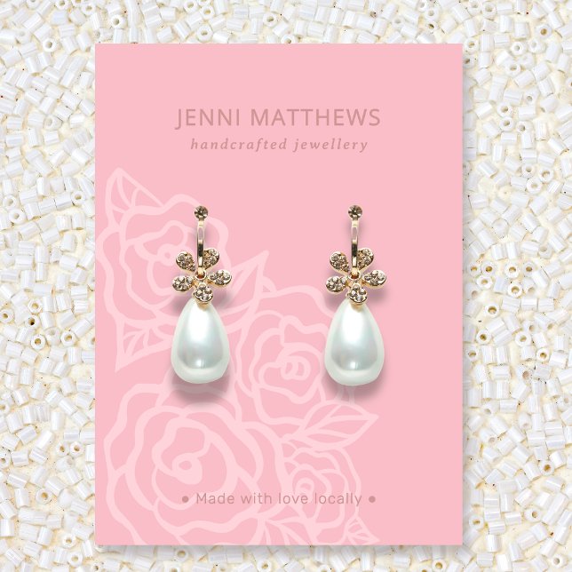 Elegant Rose Flowers Salmon Pink Earring Display Business Card (Elegant Rose Flowers Salmon Pink Earring Display Business Card)