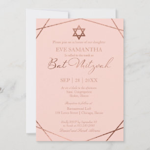 Elegant Rose Foil Geometric Bat Mitzvah Invitation