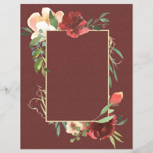 Elegant Rose Frame on Burgundy scrapbook Paper