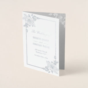 Elegant Rose Frame Silver Foil Wedding Program Card