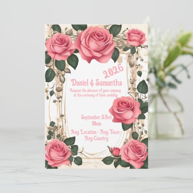 Elegant Rose Frame Template Wedding Invitation (Standing Front)