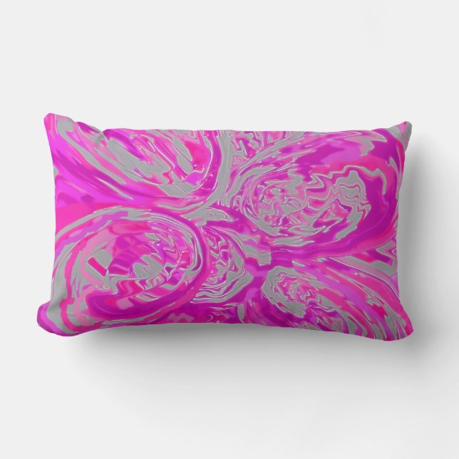 Elegant Rose Fuchsia Grey Design Chic Stylish Lumbar Pillow (Front)