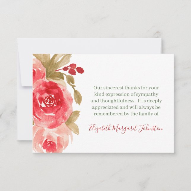 Elegant Rose Funeral Thank You Bereavement (Front)