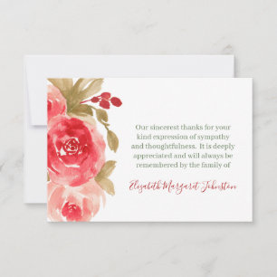 Elegant Rose Funeral Thank You Bereavement Card