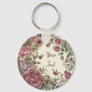 Elegant Rose Garden Floral Wreath Keychain