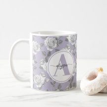 Elegant Rose Garden in Lavender Monogram Mug