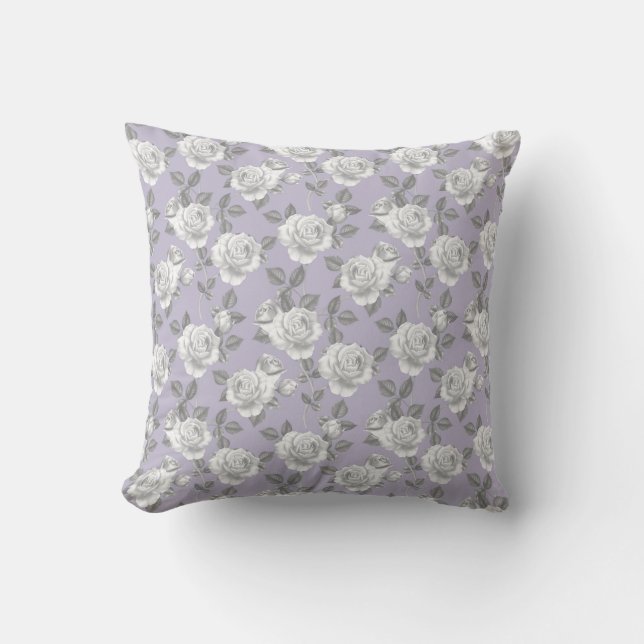 Elegant Rose Garden in Lavender Throw Pillow (Front)