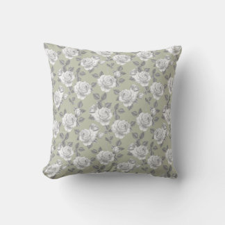 Elegant Rose Garden in Light Sage Green Throw Pillow
