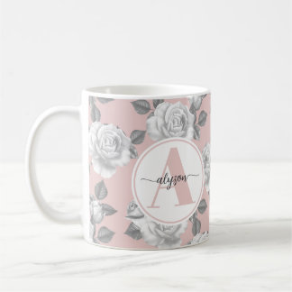 Elegant Rose Garden in Pink Monogram Mug
