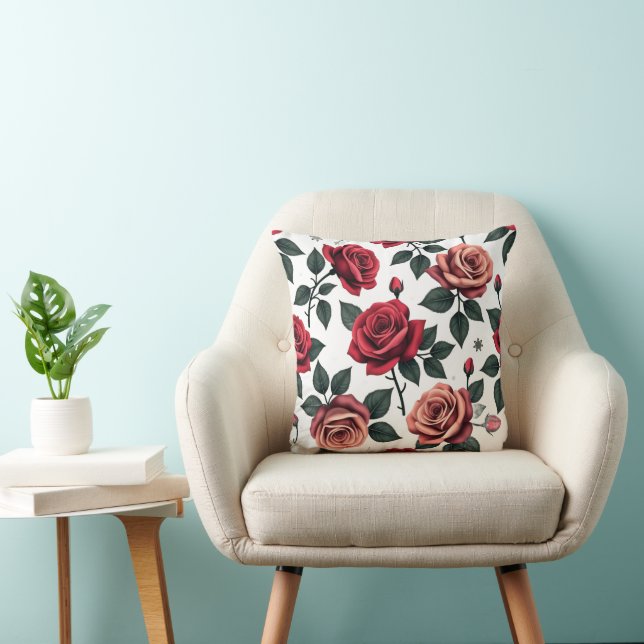 Elegant Rose Garden | Romantic Floral Pattern Throw Pillow (Chair)