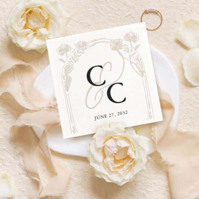 Elegant Rose Garden Trellis Calligraphy Monogram Napkin (Creator Uploaded)