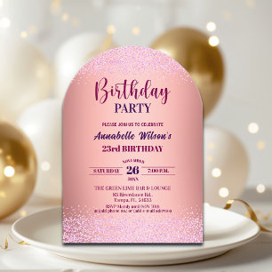 Elegant Rose Glitter Metallic Pink 23rd Birthday  Acrylic Invitations