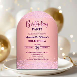 Elegant Rose Glitter Metallic Pink 25th Birthday  Acrylic Invitations