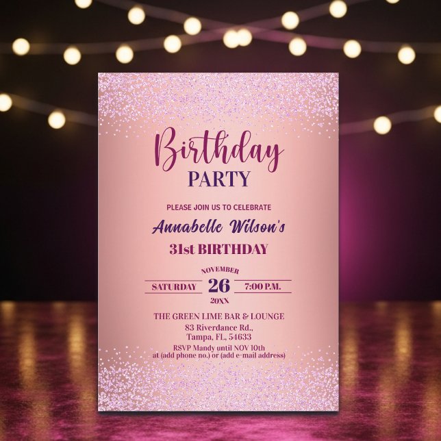 Elegant Rose Glitter Metallic Pink 31st Birthday  Invitation (Creator Uploaded)