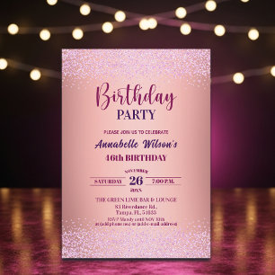 Elegant Rose Glitter Metallic Pink 46th Birthday Invitation