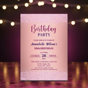 Elegant Rose Glitter Metallic Pink 58th Birthday Invitation
