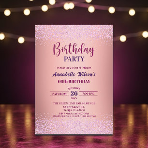 Elegant Rose Glitter Metallic Pink 66th Birthday Invitation