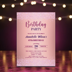 Elegant Rose Glitter Metallic Pink 67th Birthday  Invitation