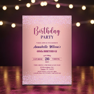 Elegant Rose Glitter Metallic Pink 69th Birthday Invitation