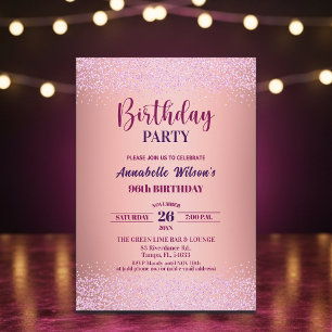 Elegant Rose Glitter Metallic Pink 96th Birthday Invitation
