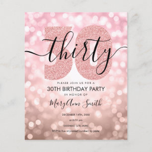 Elegant Rose Gold 30th Birthday Party Invite