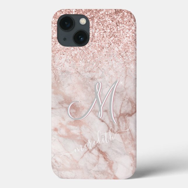 Elegant Rose Gold 3 Colour Monogram Name  Case-Mate iPhone Case (Back)