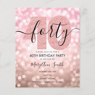 Elegant Rose Gold 40th Birthday Party Invite