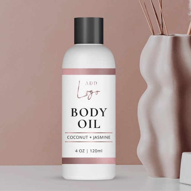 Elegant Rose Gold 4 OZ Cosmetic Bottle Packaging Sticker (Elegant rose gold and white skincare wrapper style product label for cosmetic bottles)