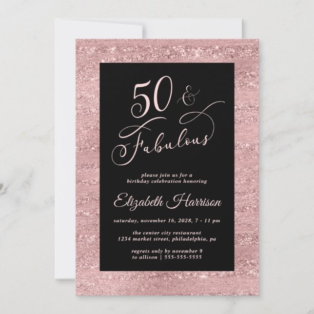 Elégant Rose Gold 50e Anniversaire Fête Invitation (Devant)