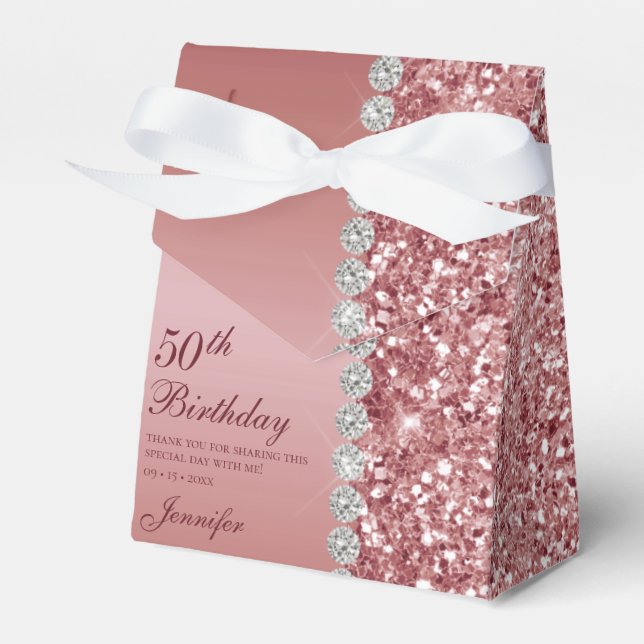 Elegant Rose Gold 50th Birthday Favor Box (Front Side)