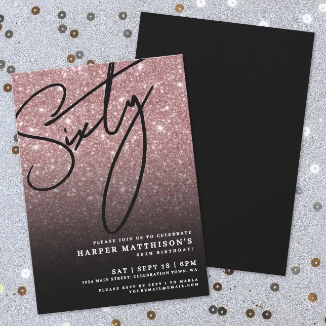 Elegant Rose Gold 60th Birthday Invitation (Elegant Rose Gold 60th Birthday Invitation)