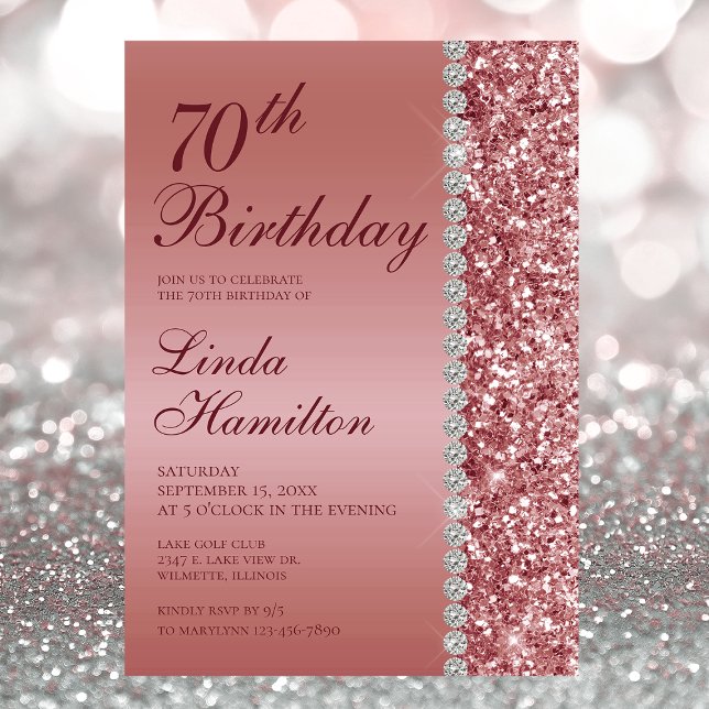 Elegant Rose Gold 70th Birthday Invitation (Creator Uploaded)