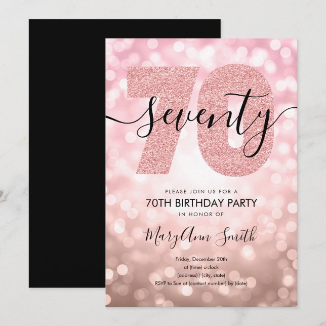Elegant Rose Gold 70th Birthday Party Invitation (Front/Back)