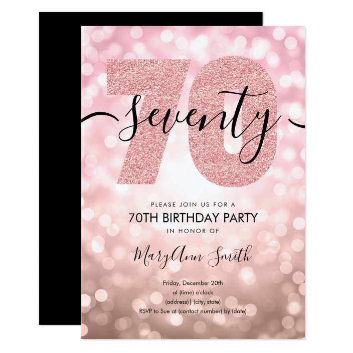Elegant Rose Gold 70th Birthday Party Invitation | Zazzle.ca