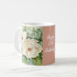 Elegant Rose Gold 75th Birthday Floral Add Name Coffee Mug<br><div class="desc">This floral magnolia grandma's 75th birthday mug with white text on rose gold background is a great image to have on this product. It is a unique gift to give for someone on their 75th birthday. This watercolor painting was created few years ago and I am so happy that this...</div>