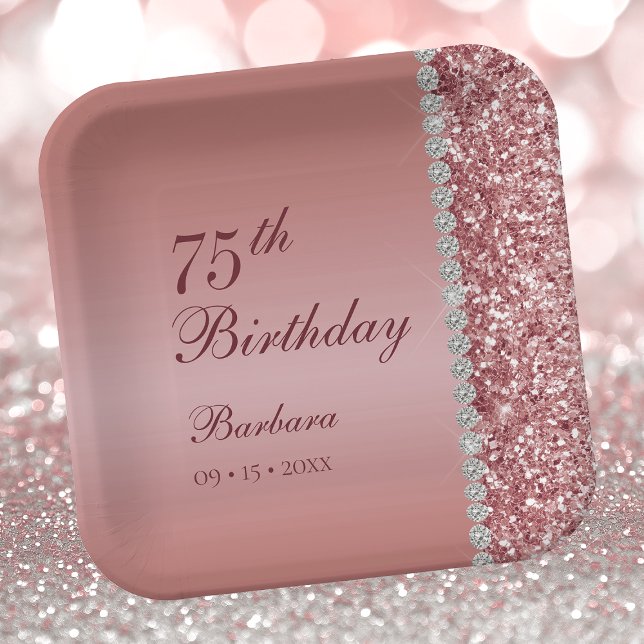 Elegant Rose Gold 75th Birthday Paper Plate (Creator Uploaded)